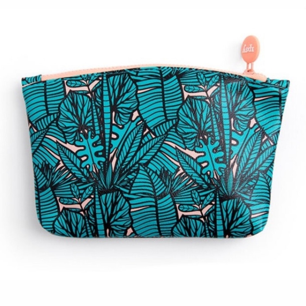 NWT | IPSY | Leafy Palm Tropical | Green Pink | Makeup/Cosmetic Glam Bag